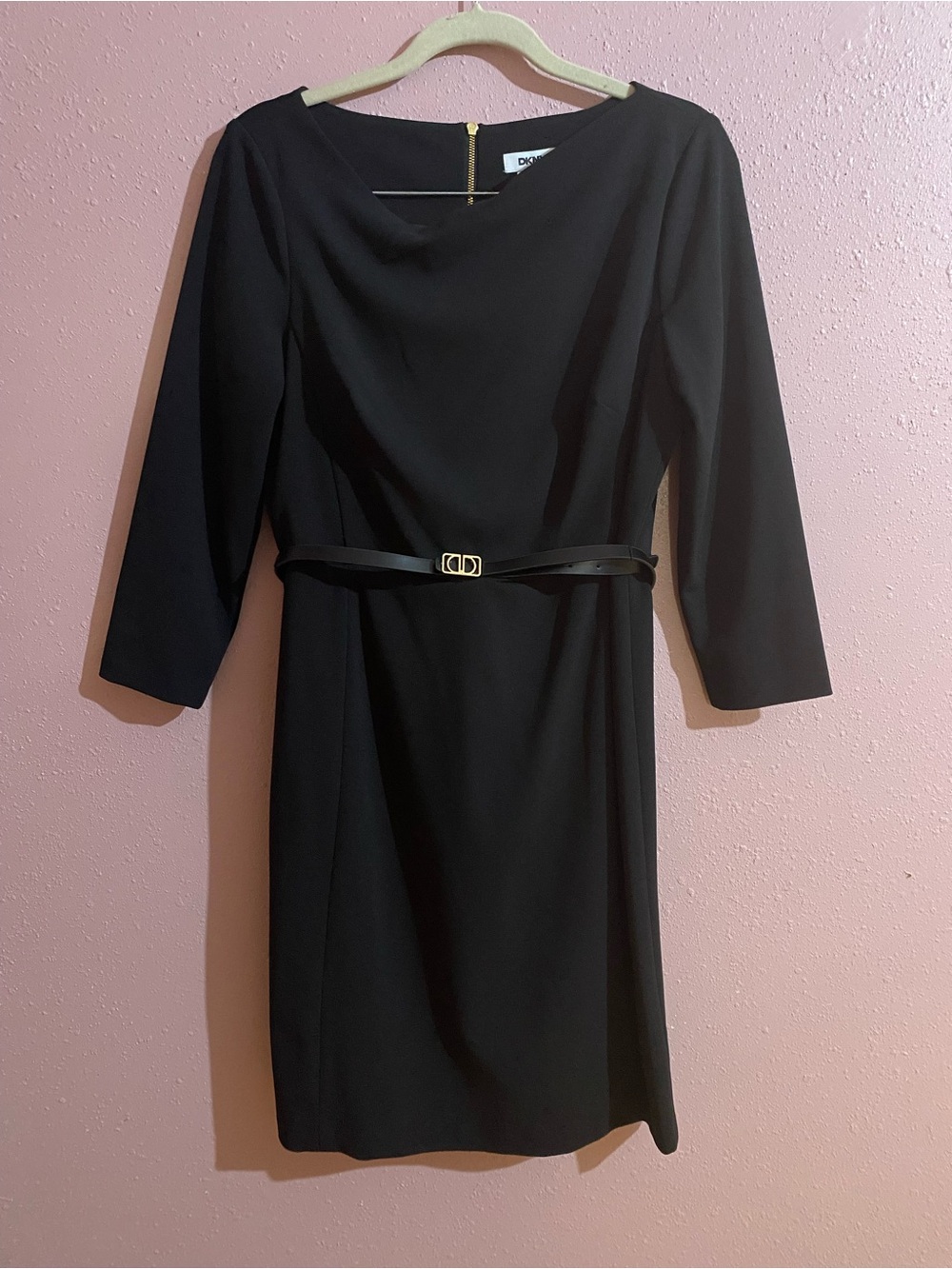 DKNY Black Long-Sleeve Belted Sheath Dress size 12